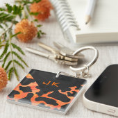 Monogram Koe Zwart en Oranje Print Sleutelhanger (Voorkant Rechts)