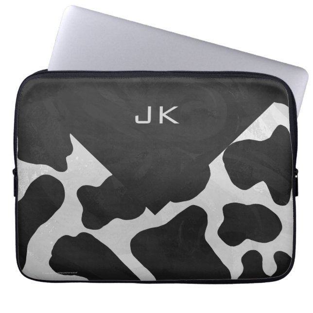 Monogram Koe zwart-wit Laptop Sleeve (Voorkant)