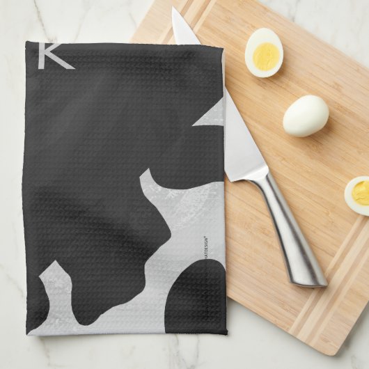 Monogram Koe zwart-wit Theedoek (Quarter Fold)