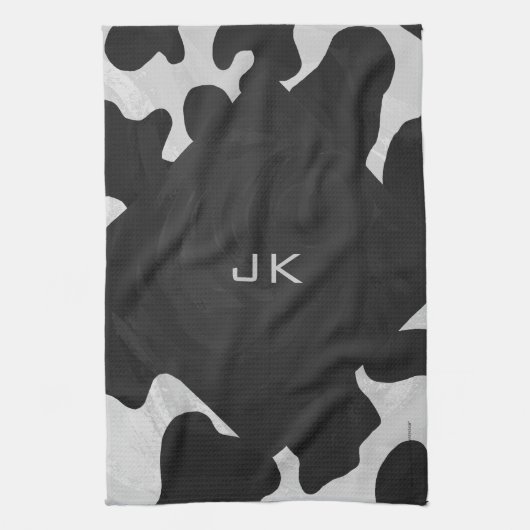 Monogram Koe zwart-wit Theedoek (Verticaal)