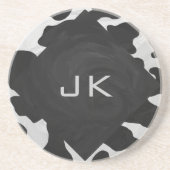 Monogram Koe zwart-wit Zandsteen Onderzetter (Voorkant)
