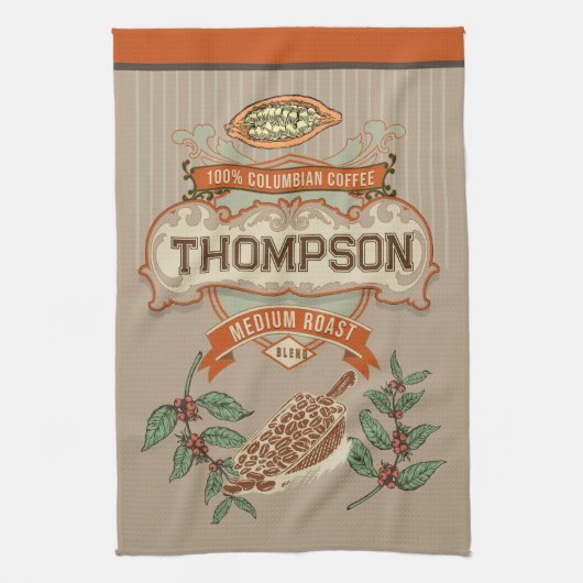 Monogram Koel rustiek Columbiaans Koffie  Theedoek (Verticaal)