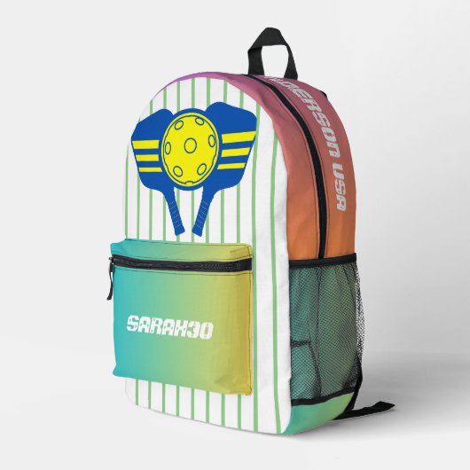 Monogram koele gradiënt strepen Pickleball spelers Bedrukte Rugzak (Achterkant Hoek Rechts)