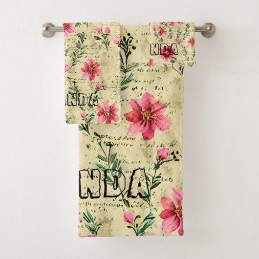 Monogram koele transparante tekst Retro plakboek Bad Handdoek (Insitu)