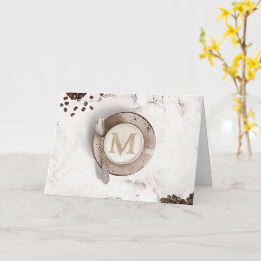 Monogram koffie latte art | Gelukkige verjaardag Kaart (Gele Bloem)