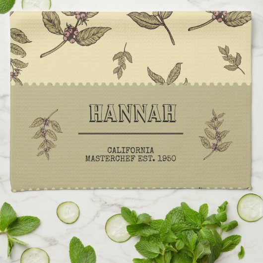 Monogram Koffie planten elegant klassiek ontwerp Theedoek (Gevouwen)