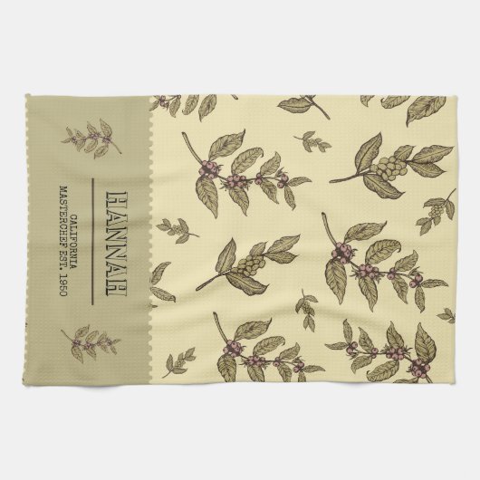 Monogram Koffie planten elegant klassiek ontwerp Theedoek (Horizontaal)