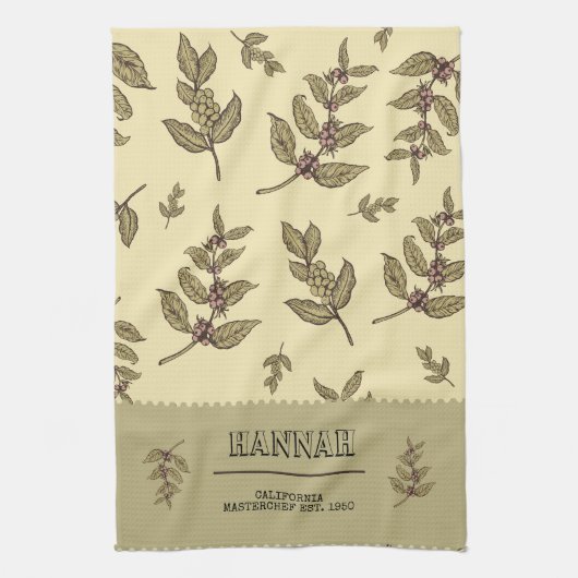 Monogram Koffie planten elegant klassiek ontwerp Theedoek (Verticaal)