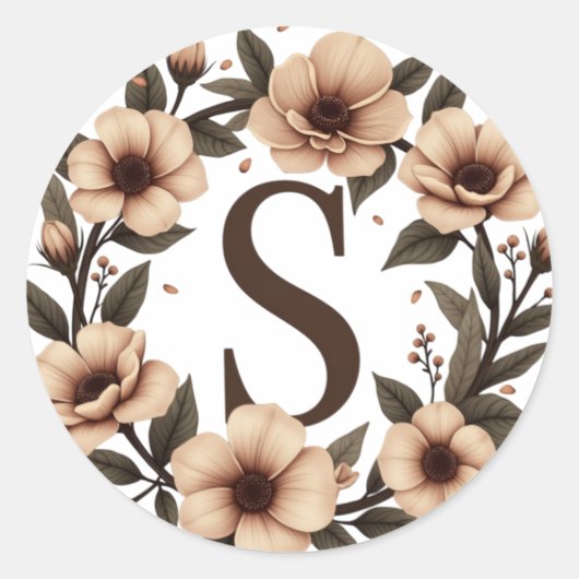 monogram koffiebonenkrans ronde sticker (Voorkant)