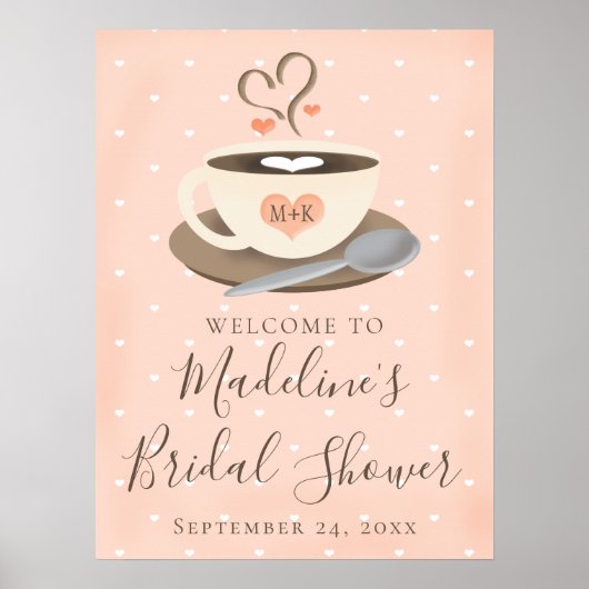 Monogram Koffiekop Bruidsdouche Welkomstbord Poster (Voorkant)