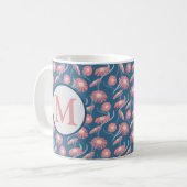 Monogram koffiemok roze bloemen blauw Moeders Vrou (Voorkant links)