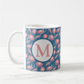 Monogram koffiemok roze bloemen blauw Moeders Vrou (Links)
