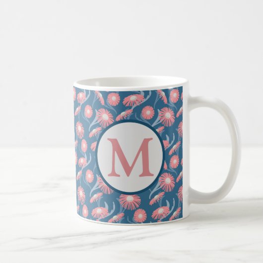 Monogram koffiemok roze bloemen blauw Moeders Vrou (Rechts)