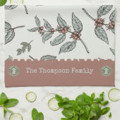 Monogram koffiepatroon Classic plant blauw roze Theedoek (Gevouwen)