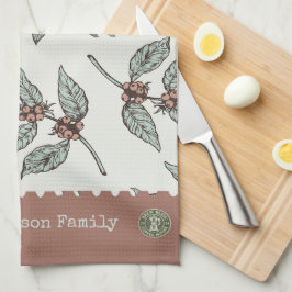 Monogram koffiepatroon Classic plant blauw roze Theedoek