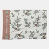 Monogram koffiepatroon Classic plant blauw roze Theedoek (Horizontaal)