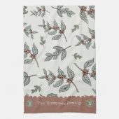 Monogram koffiepatroon Classic plant blauw roze Theedoek (Verticaal)