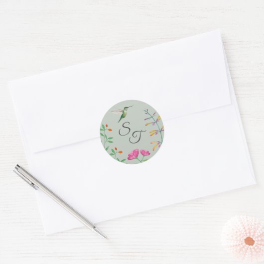 Monogram Kolibrie Ronde Sticker (Envelop)