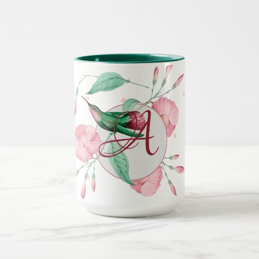Monogram Kolibrie Roze Mint Bloemendecoratie Mok (Midden)