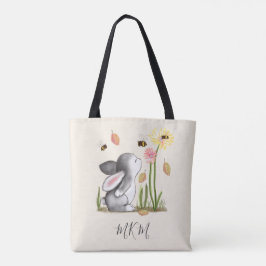 Monogram konijntje canvas tas off wit