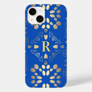Monogram koningsblauw gouden patroon Case-Mate iPhone 14 hoesje