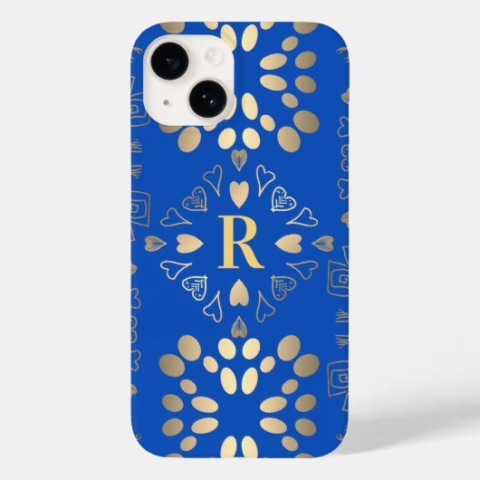Monogram koningsblauw gouden patroon Case-Mate iPhone case (Achterkant)