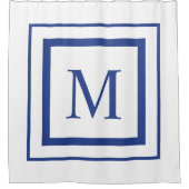 Monogram koninklijk blauw en wit vierkant grens douchegordijn (Voorkant)