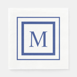 Monogram koninklijk blauw en wit vierkant grens servet