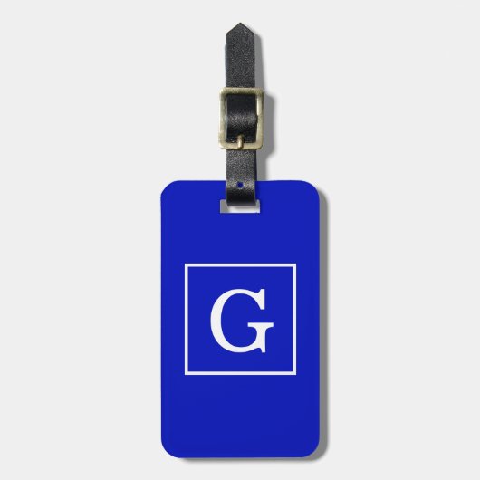 Monogram koninklijk blauw wit omgevormd Initiaal Bagagelabel (Voorkant verticaal)