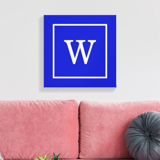 Monogram koninklijk blauw wit omgevormd Initiaal Canvas Afdruk (Insitu (Woonkamer))