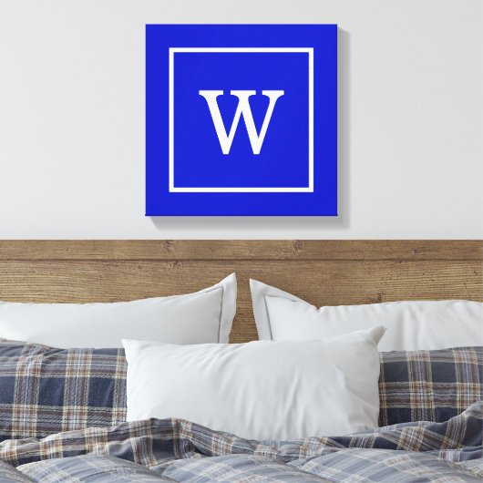 Monogram koninklijk blauw wit omgevormd Initiaal Canvas Afdruk (Insitu (Slaapkamer))