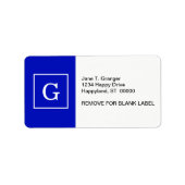 Monogram koninklijk blauw wit omgevormd Initiaal Etiket (Voorkant)