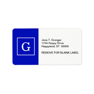 Monogram koninklijk blauw wit omgevormd Initiaal Etiket