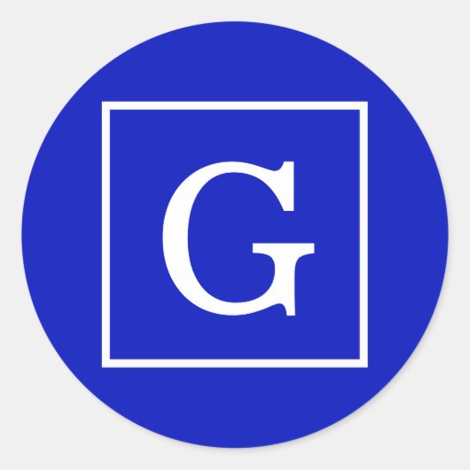 Monogram koninklijk blauw wit omgevormd Initiaal Ronde Sticker (Voorkant)