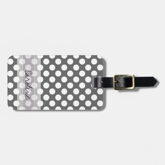 Monogram Kool Gray White Polka Dot Pattern Bagagelabel (Voorkant horizontaal)