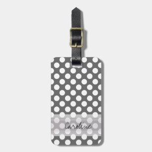 Monogram Kool Gray White Polka Dot Pattern Bagagelabel