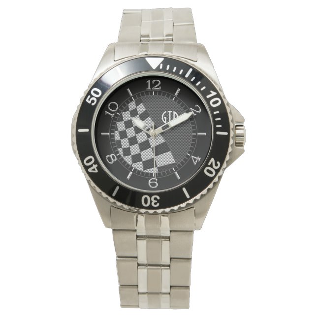 Monogram koolstofvezel Stijl racen met vlaggolfdec Horloge (Voorkant)