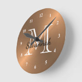 Monogram koper Elegant Faux Metal Ronde Klok (Hoek)