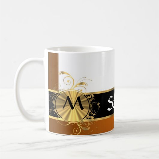 Monogram koper in zwart-wit en goud koffiemok (Links)