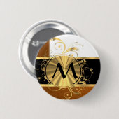 Monogram koper in zwart-wit en goud ronde button 5,7 cm (Voorkant /achterkant)