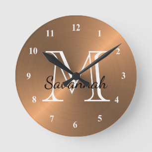 Monogram koper ronde klok