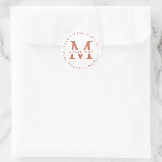 Monogram Koper Tekst Circulaire Return Adres Label (Tas)