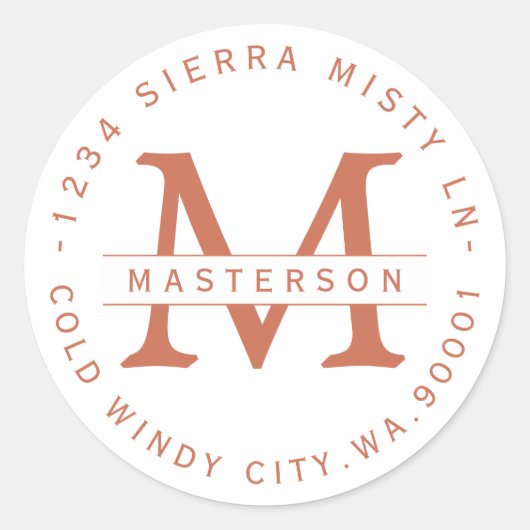 Monogram Koper Tekst Circulaire Return Adres Label (Voorkant)