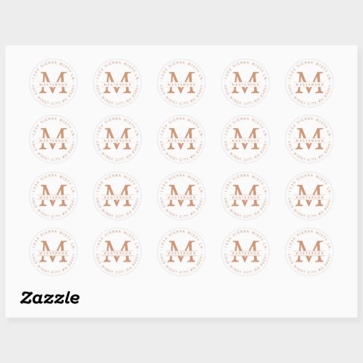 Monogram Koper Tekst Circulaire Return Adres Label (Vel)