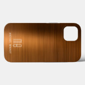 Monogram koperbruine geborstelde metalen Case-Mate iPhone case (Achterkant (horizontaal))