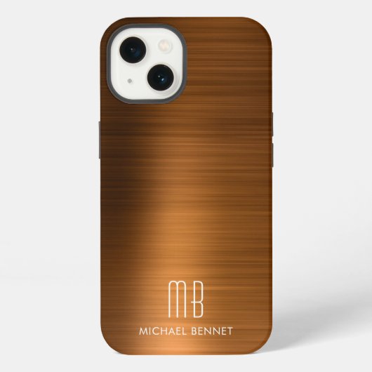 Monogram koperbruine geborstelde metalen  iPhone hoesje (Achterkant)