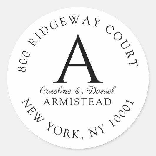 Monogram Koppel Bloem Initial Retouradres Ronde Sticker (Voorkant)