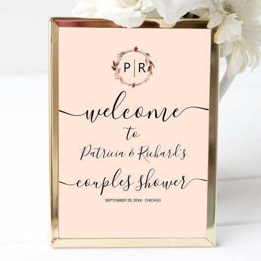 Monogram Koppel Bruiloft Welcome Bord Schuimbord Poster