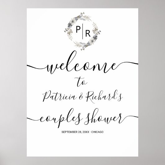 Monogram Koppel Bruiloft Welcome Bord Schuimplaat Poster (Voorkant)