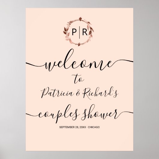 Monogram Koppel Bruiloft Welcome Bord Schuimplaat Poster (Voorkant)